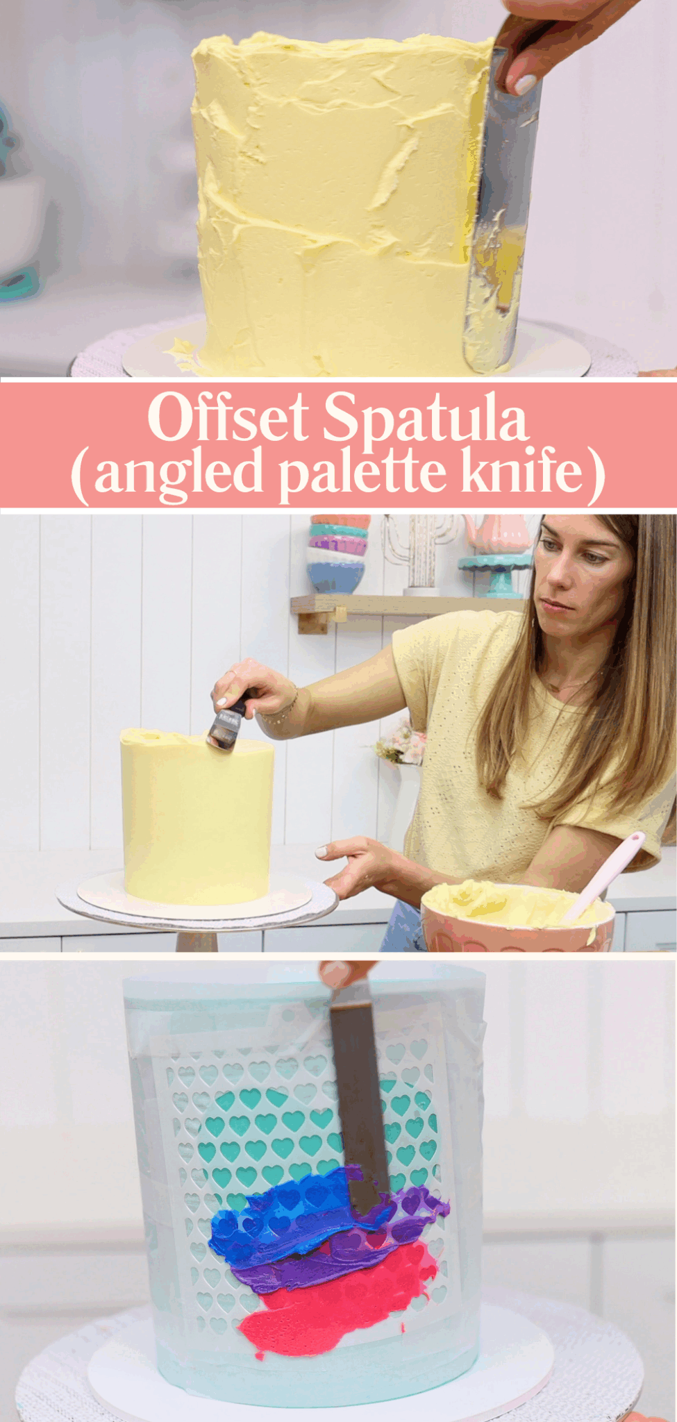 Offset spatula used to spread buttercream on a cake