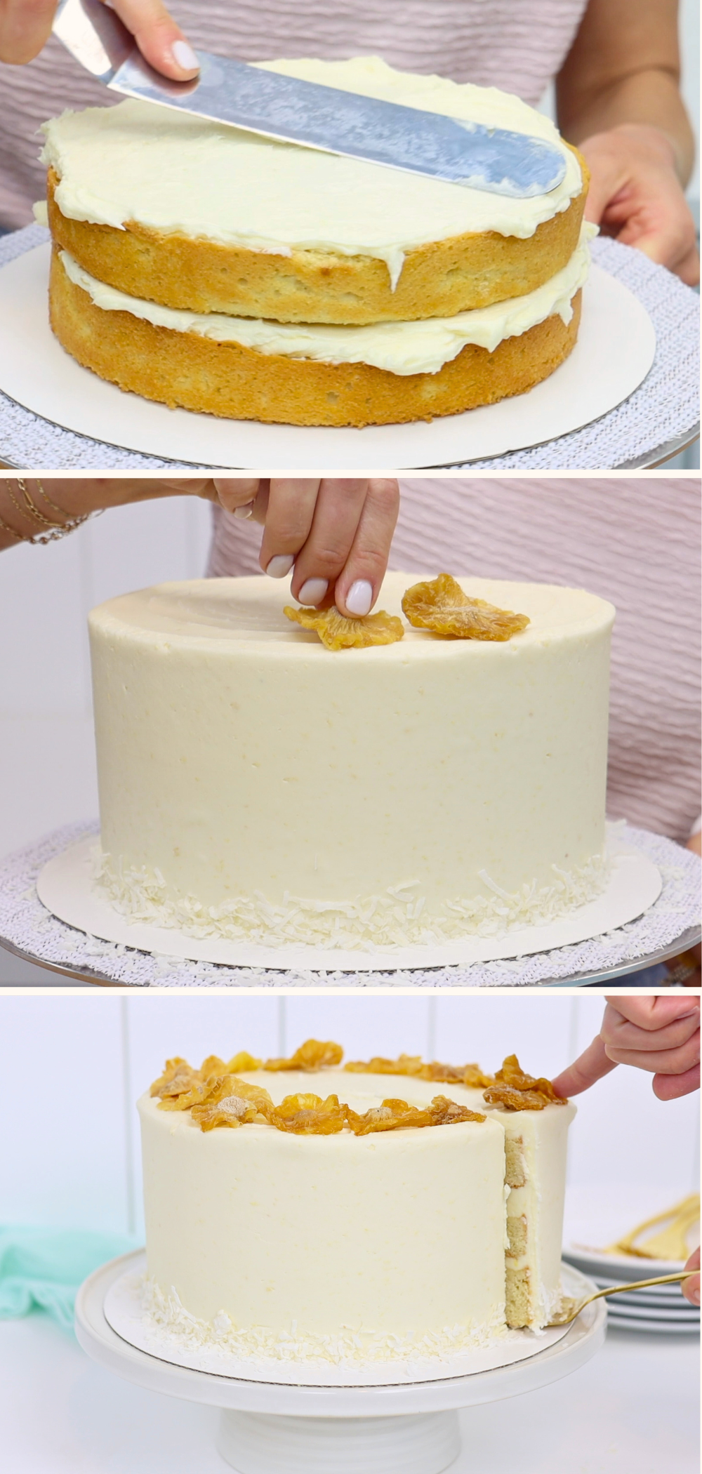 Step-by-step process of baking a piña colada cake from scratch using cocktail inspired cake flavour combinations