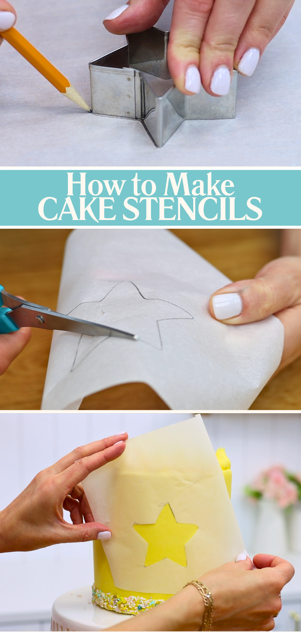 Making a homemade cake stencil using a cookie cutter and parchment paper