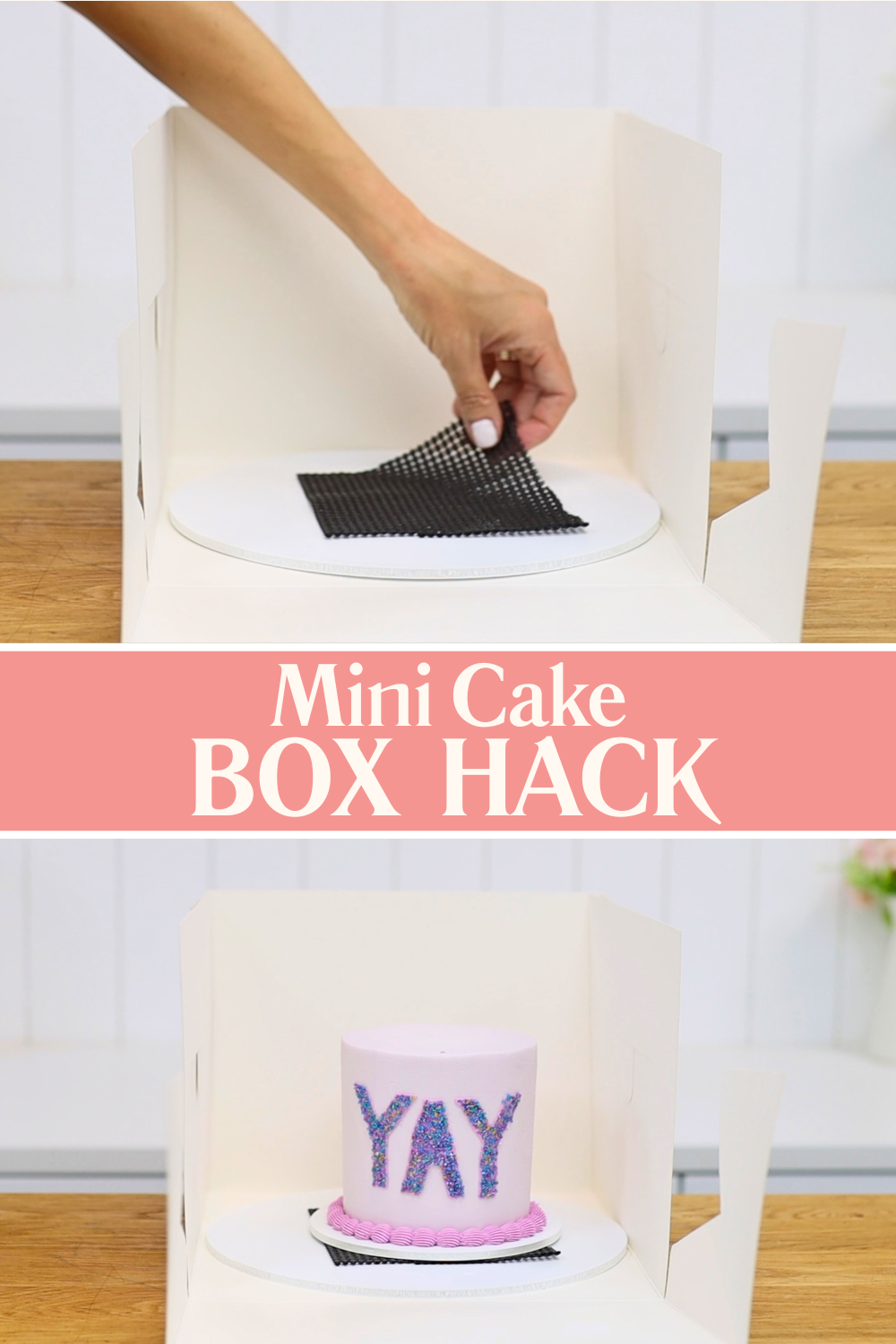 Non-slip mat placed on cake board before placing mini cake board on top