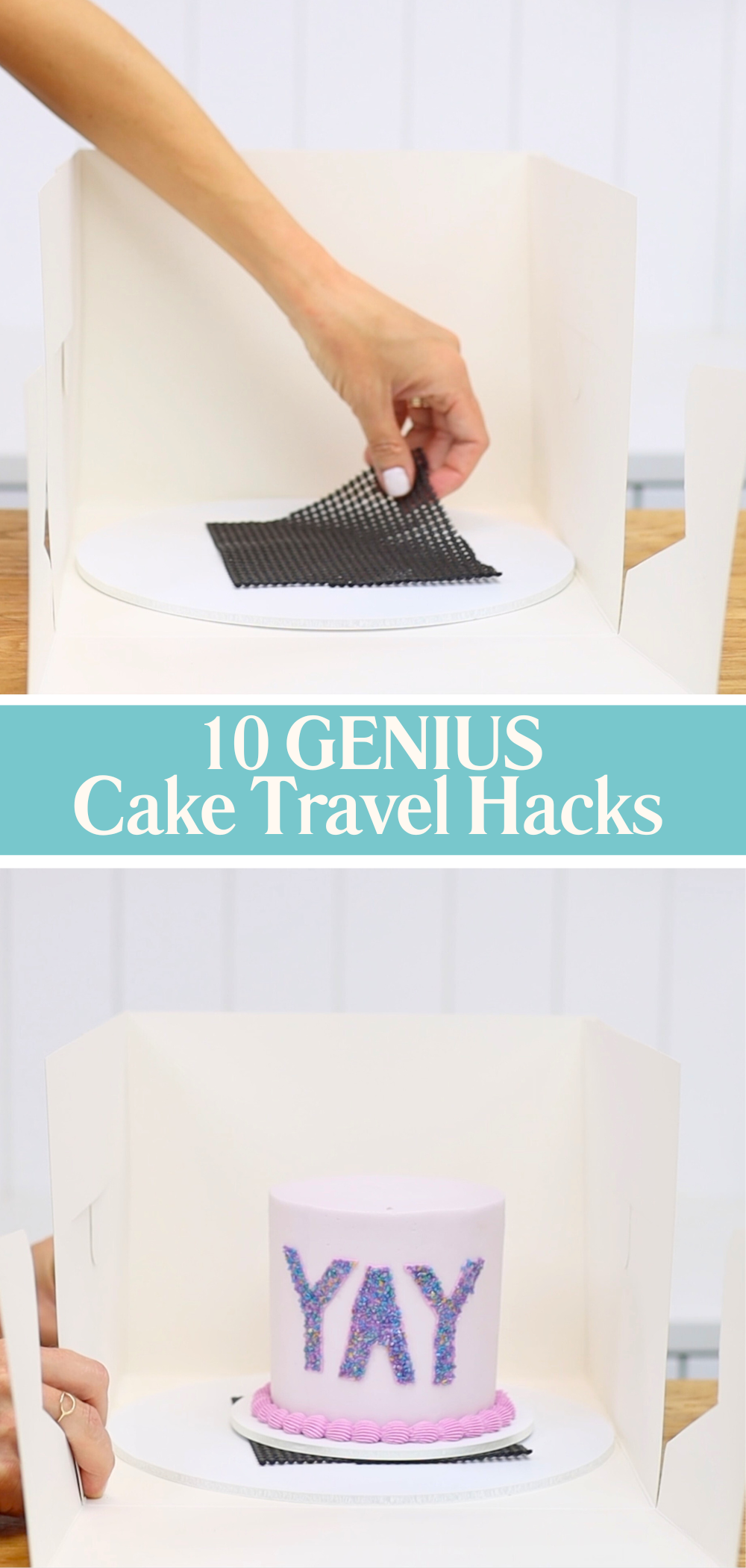 Cake box with a non-slip mat underneath to stop the cake sliding