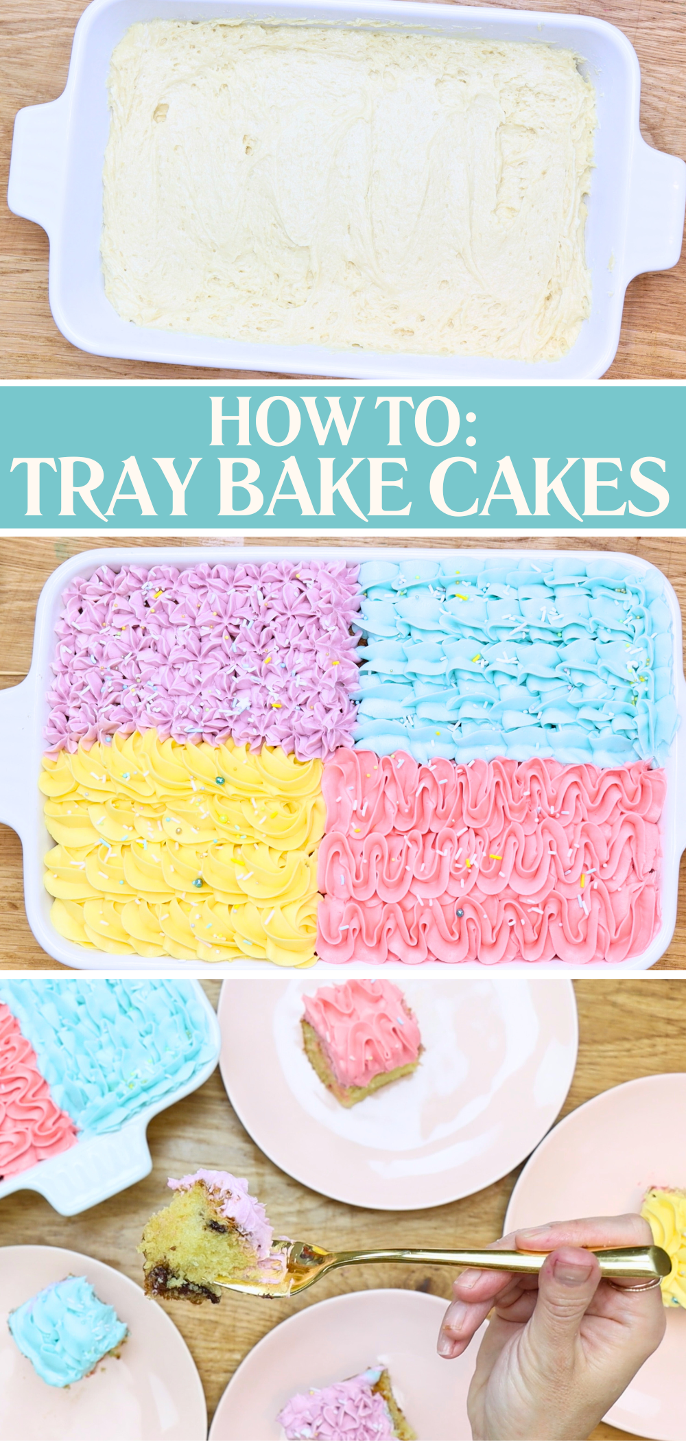 Tray bake cake made and decorated in a dish for easy transport and serving