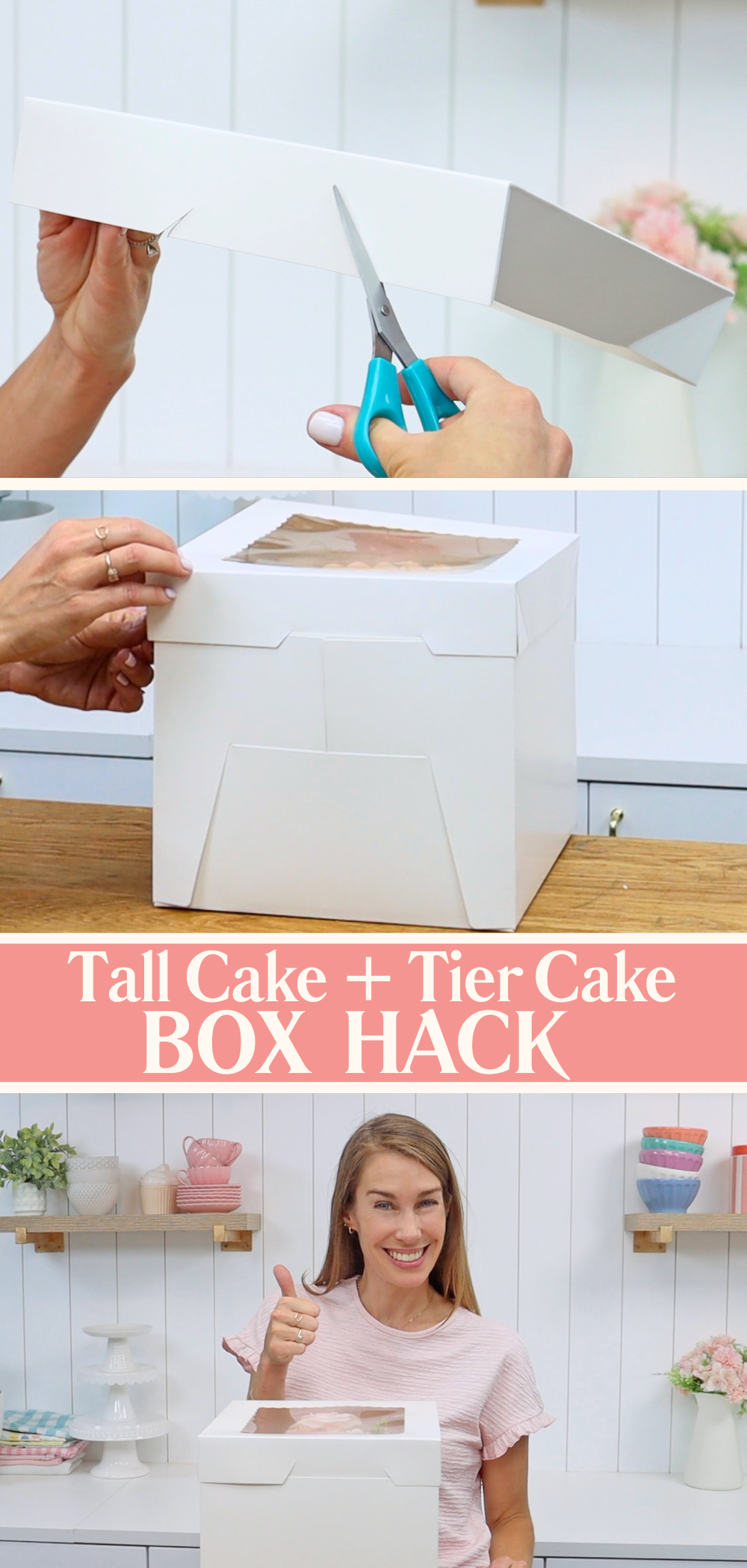 Cutting diagonal slits in cake box lid for tall cake box hack