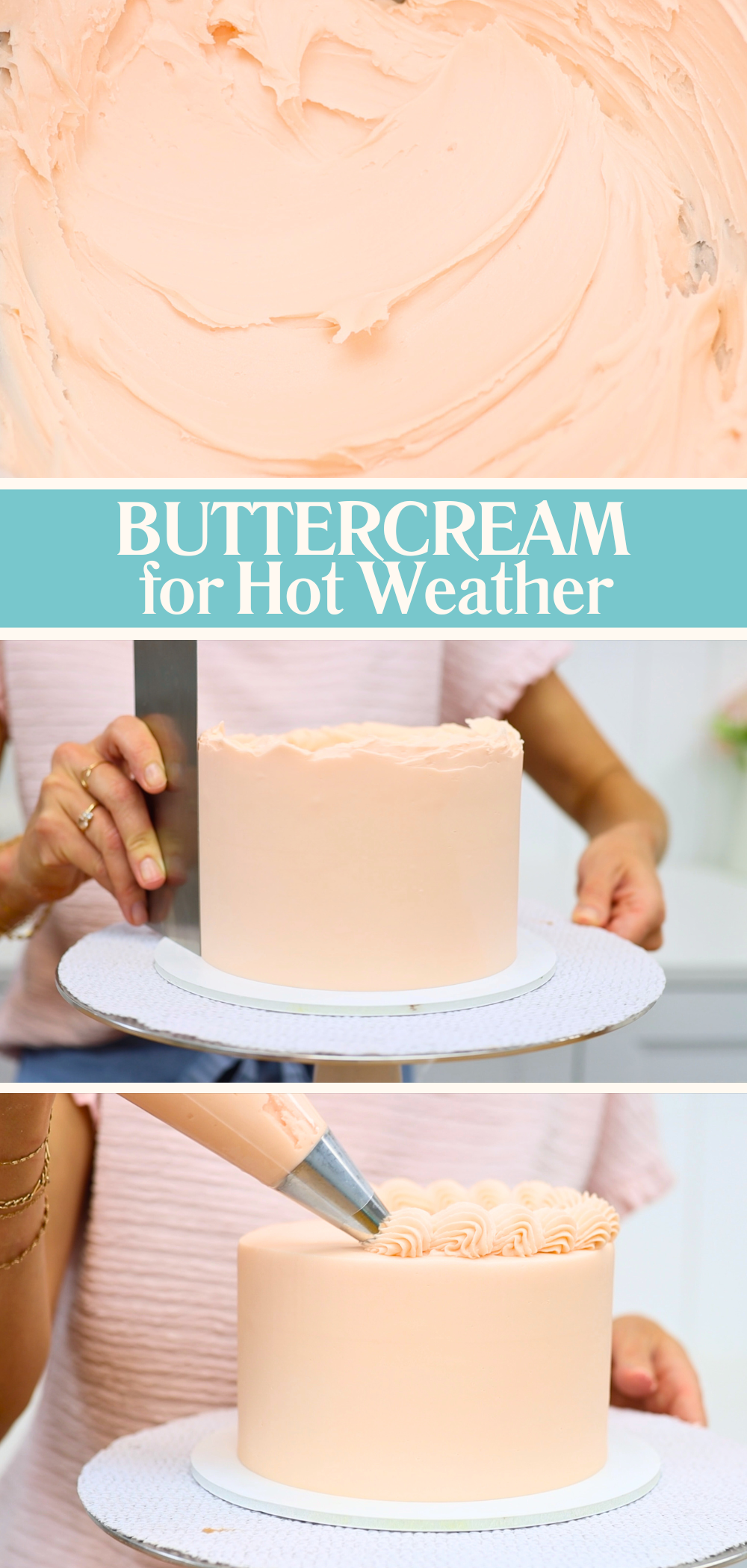 Adapted buttercream that smoothes, pipes, and colours beautifully for hot weather