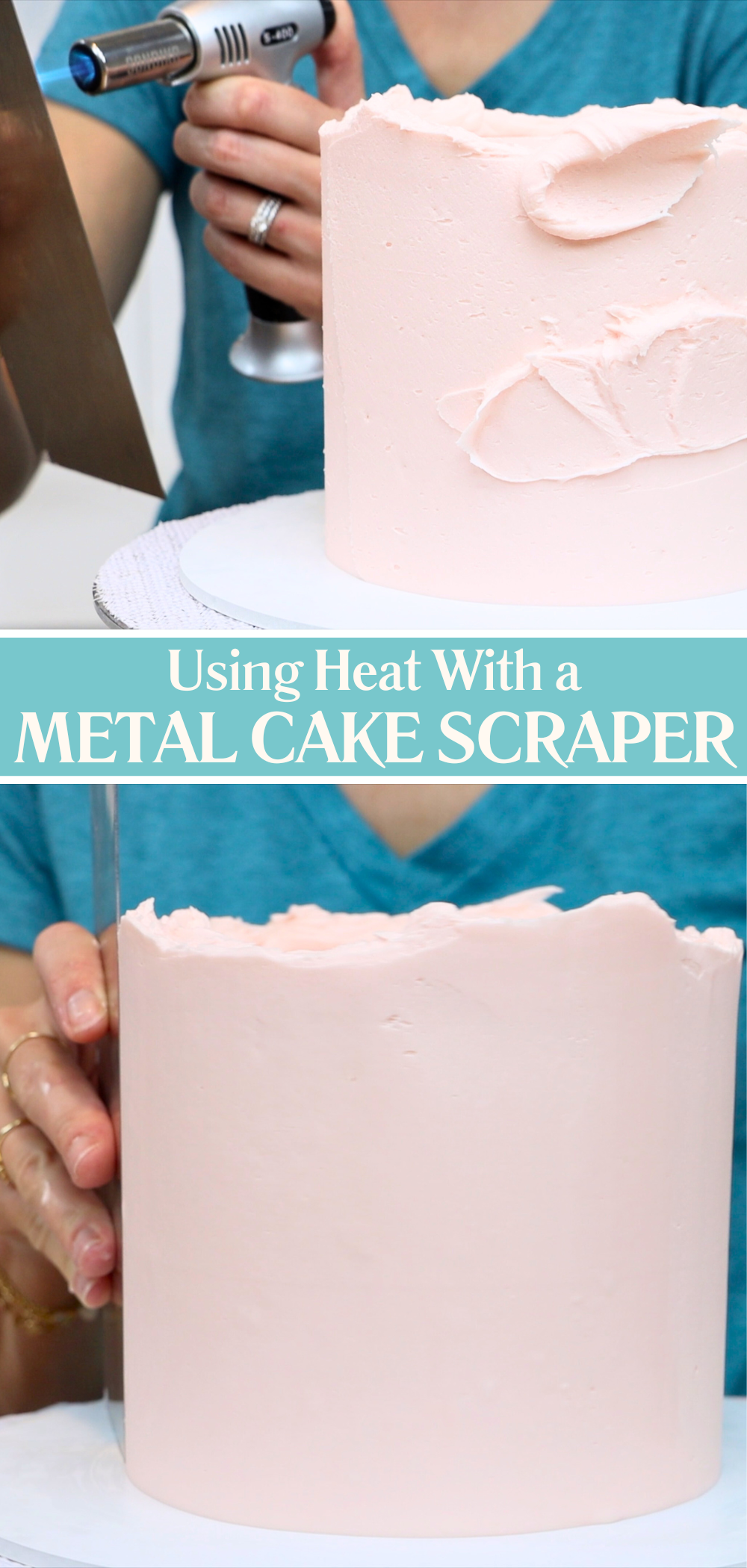 Smoothing buttercream with a warm metal cake comb