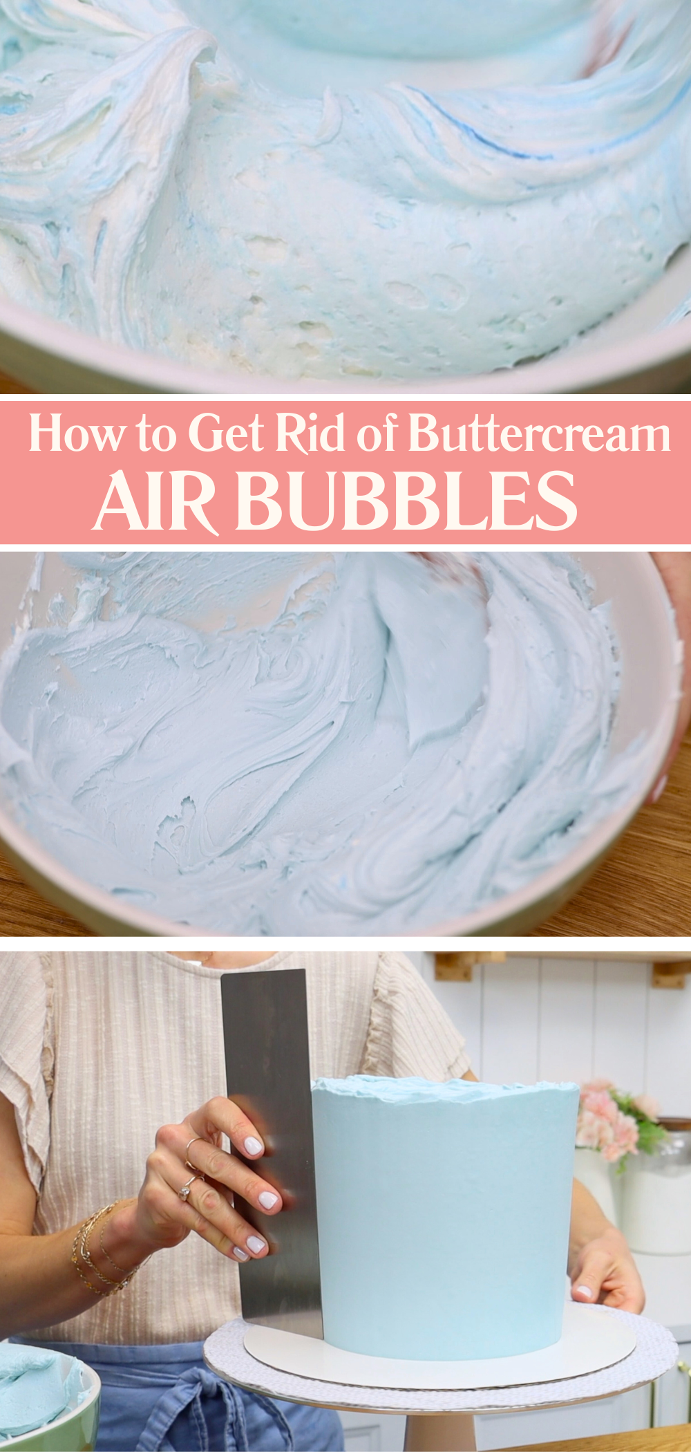 Smoothing air bubbles out of buttercream in a mixing bowl