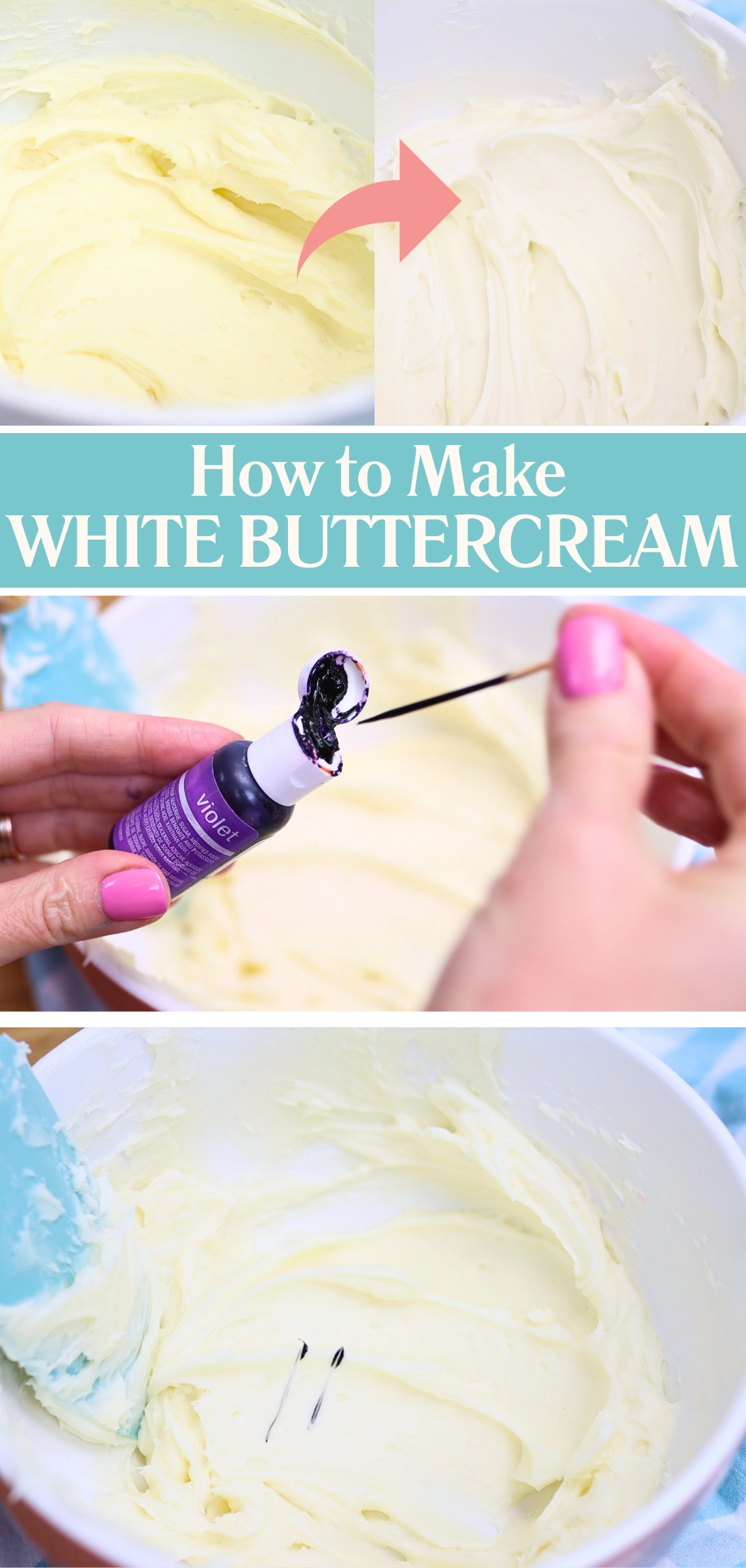 Adding violet food colouring to yellow buttercream to make it white