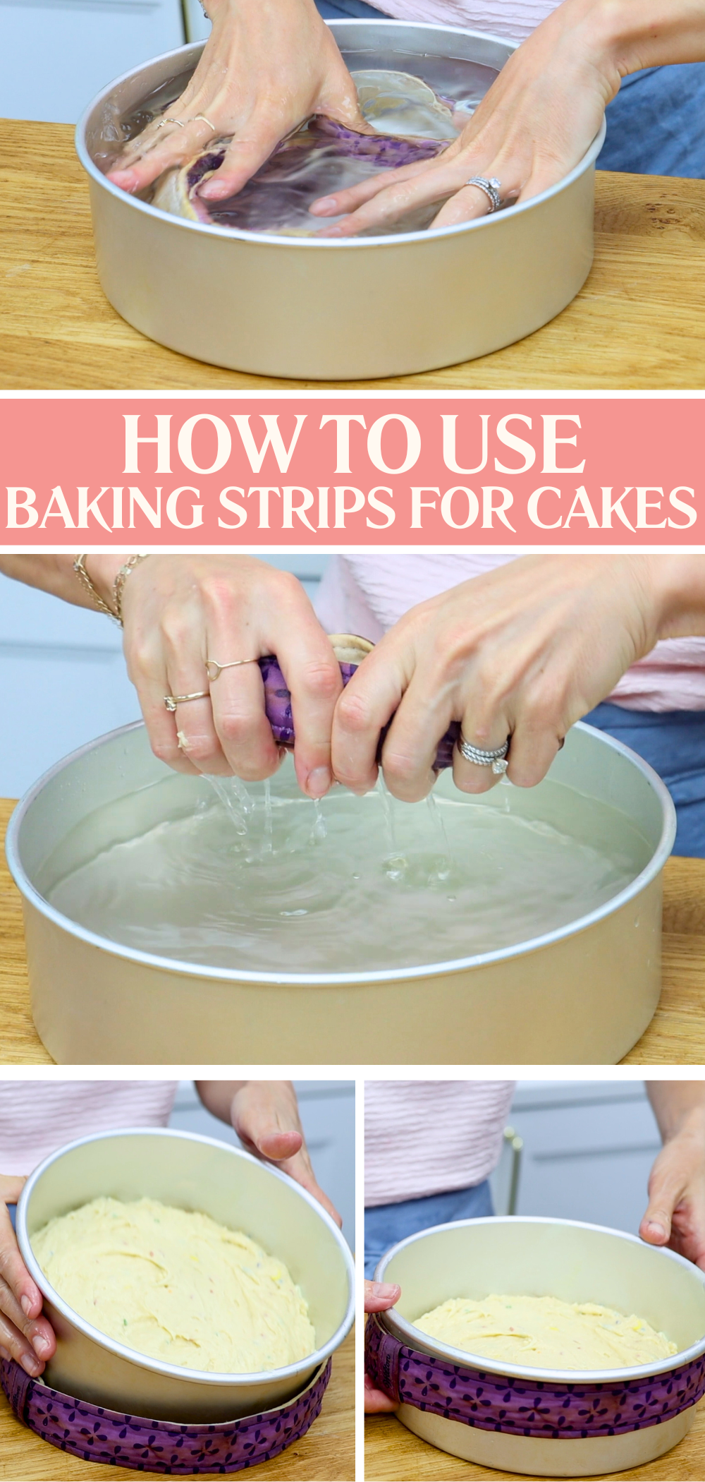 Soaking baking strips for cakes in cold water before baking