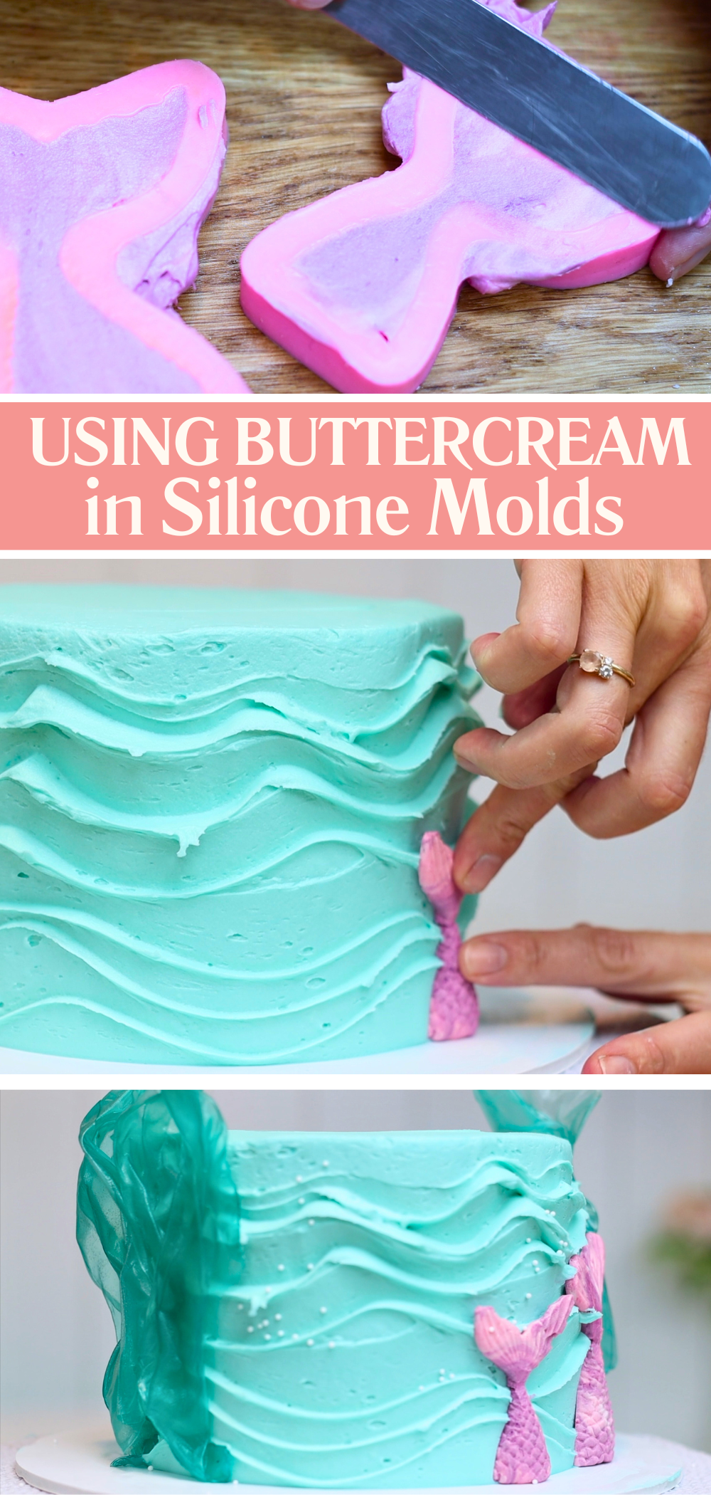 Buttercream pressed into silicone molds to create 3D edible figures for cakes