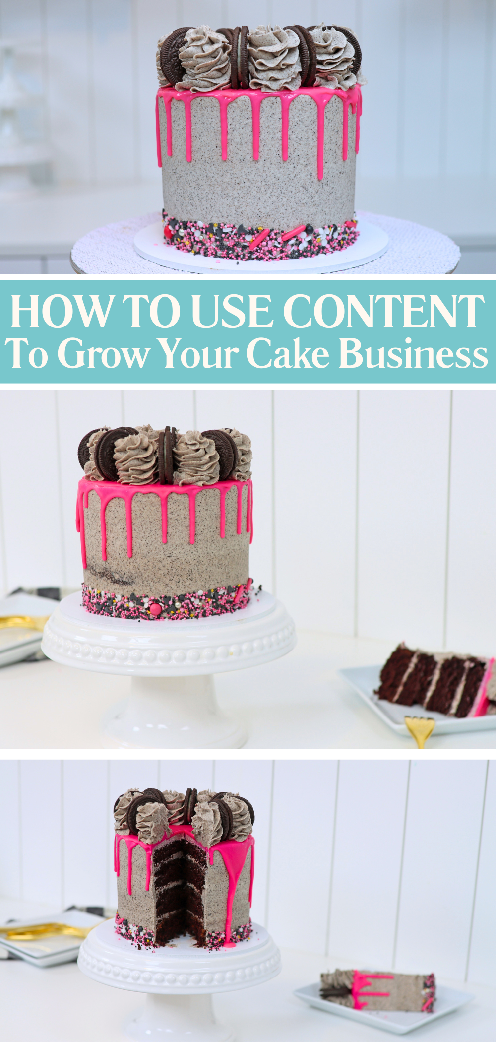 Cake decorator using photos and videos of cakes to grow her cake business and reach more customers to make more money selling cakes