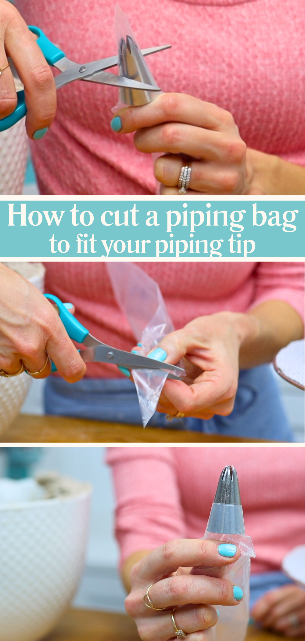 Cutting a piping bag to fit a piping tip snugly