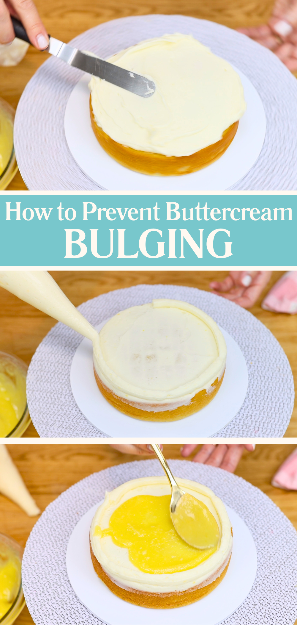 Piping buttercream dams to prevent bulges under frosting
