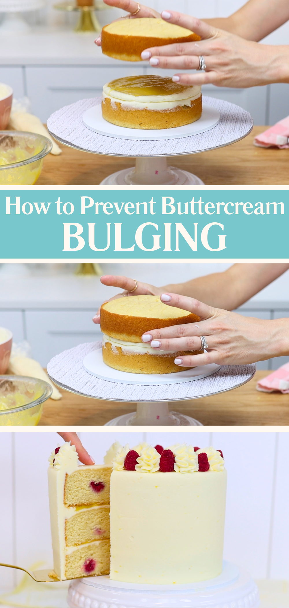 Pressing cake layers to prevent bulges under frosting