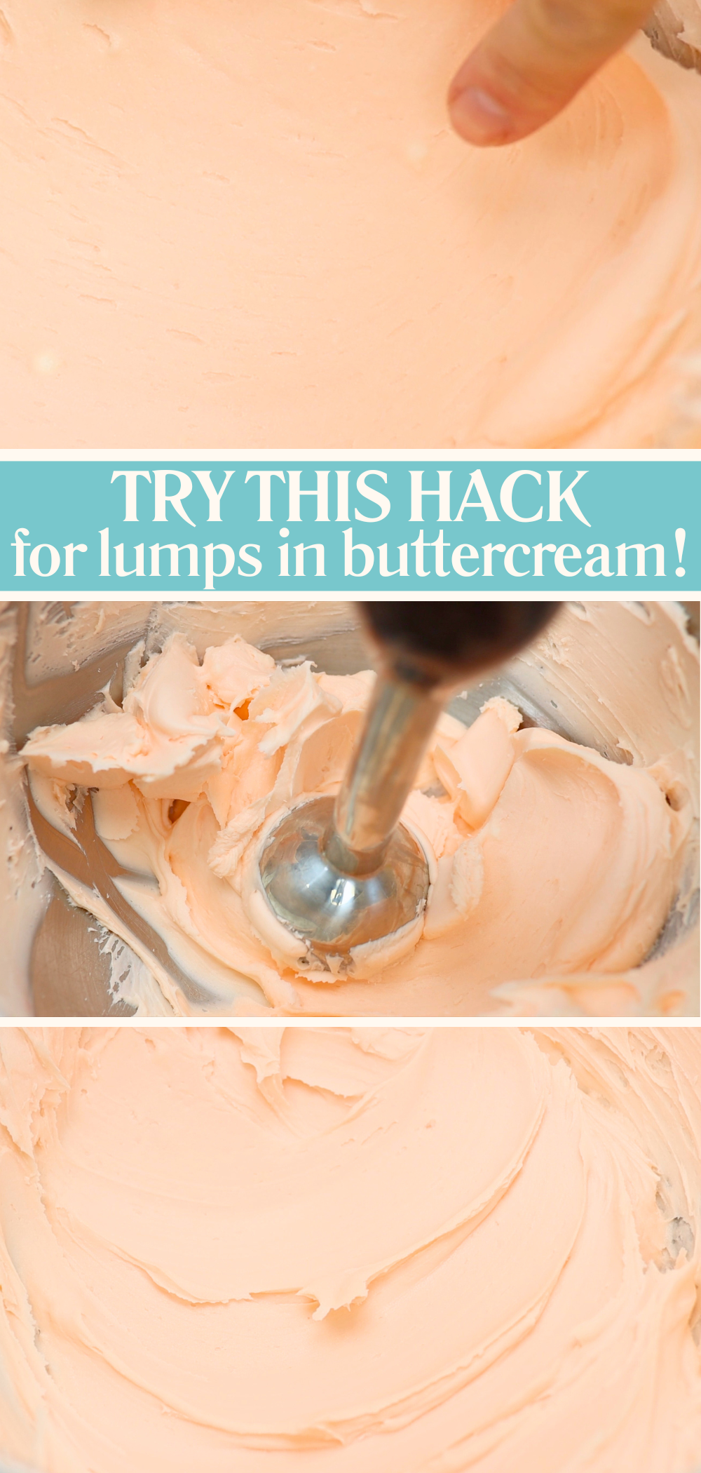 Blending buttercream with a stick blender to smooth out lumps