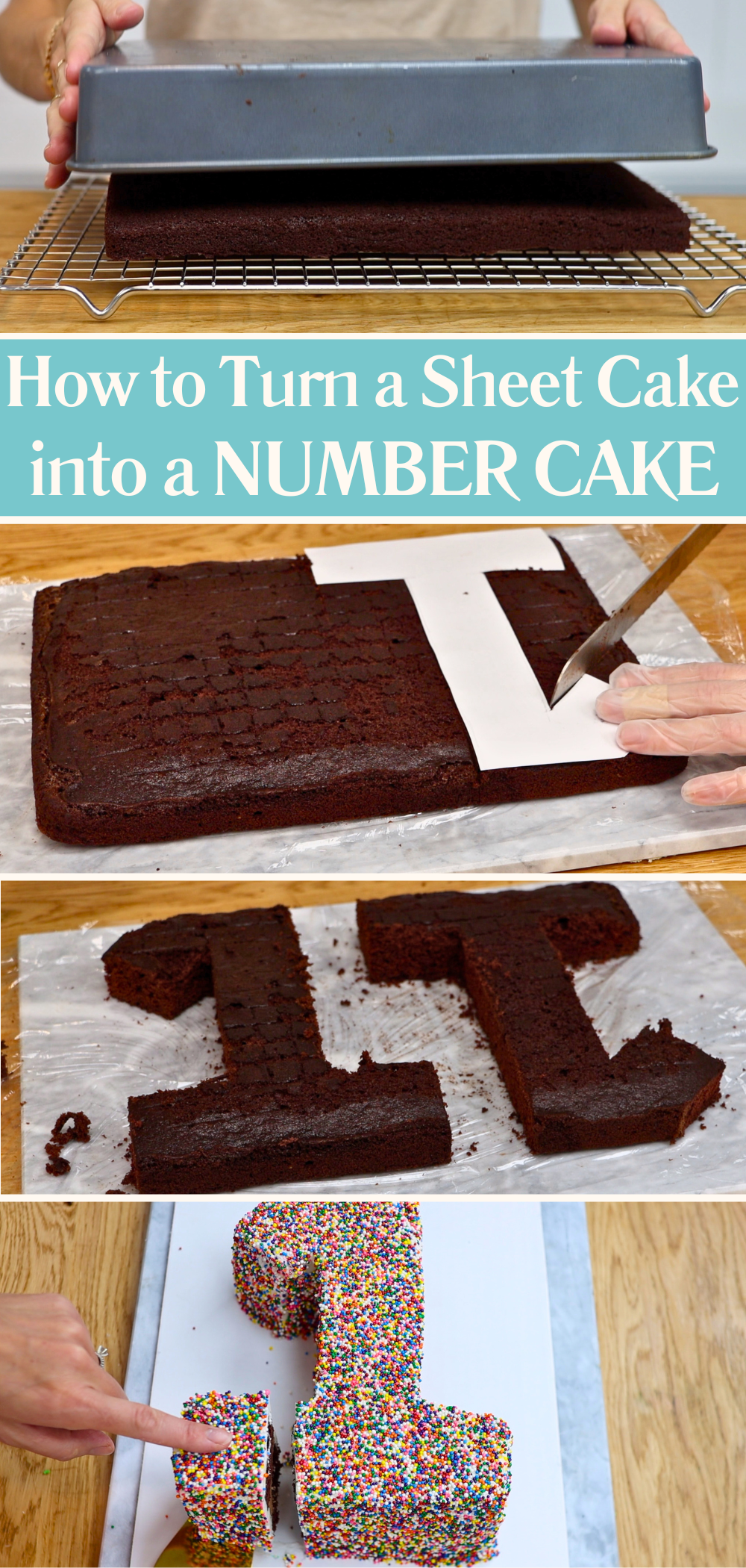 How to make a number cake from a sheet cake by cutting and layering cake numbers