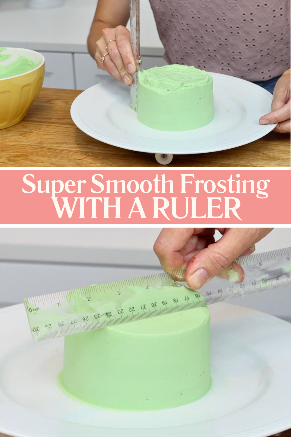Cake decorating skills for smooth frosting with a ruler