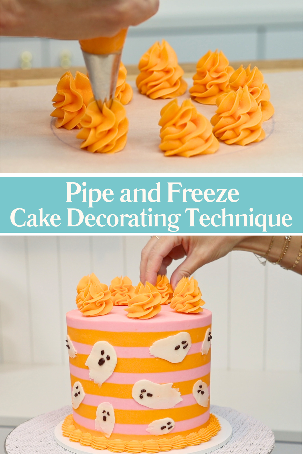 Piped decorations being frozen before transferring to cake