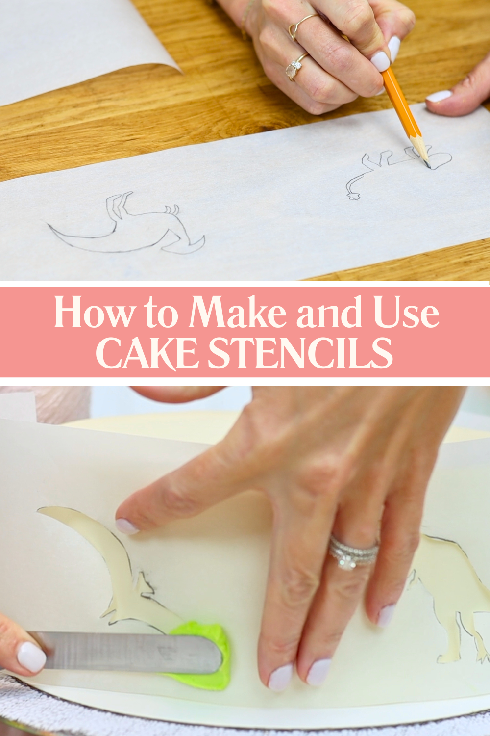 Homemade parchment stencil wrapped around cake