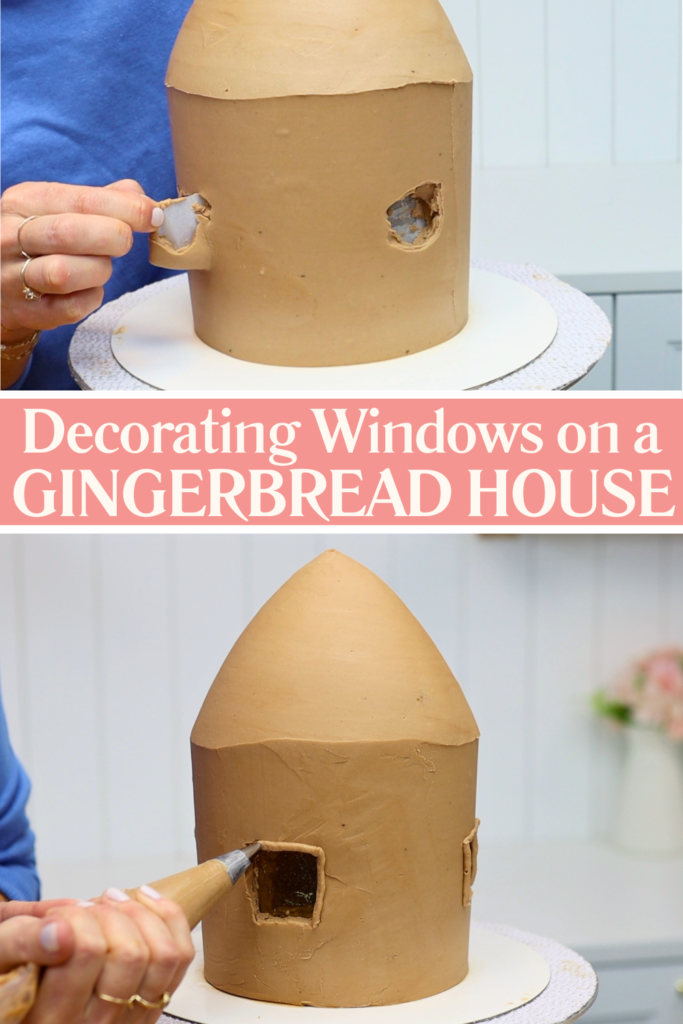 Peeling parchment from edible glass windows and piping buttercream frames