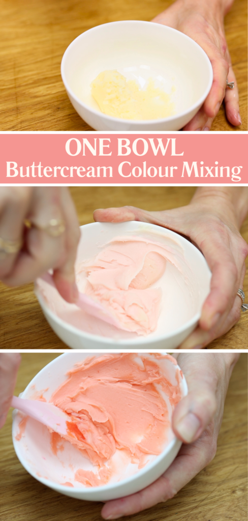 Mixing multiple buttercream colours in one bowl by starting with the lightest shade