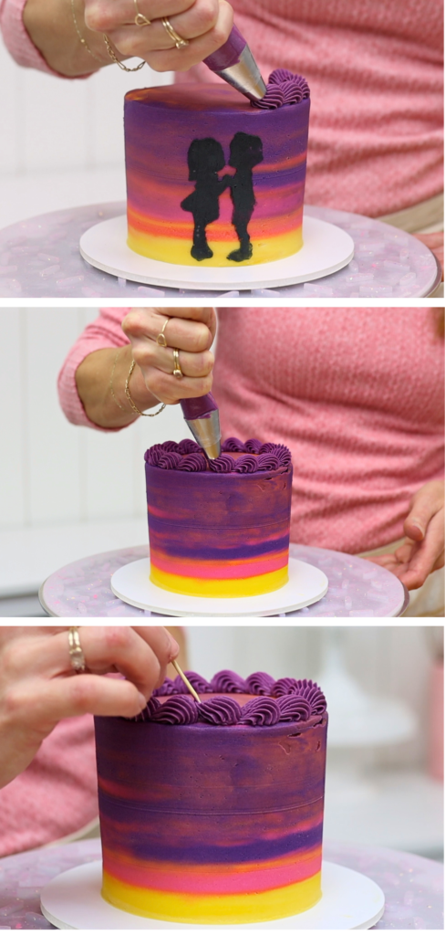 Piping a neat shell border on a cake using a 4B piping tip