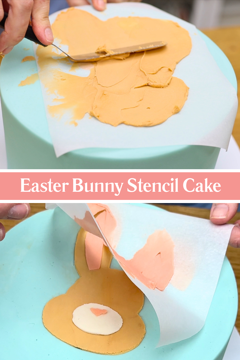 applying stencil with buttercream on cake decorating technique