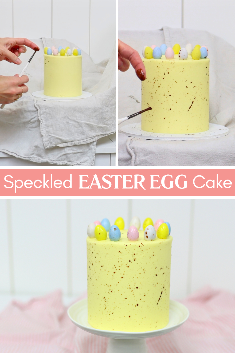 speckled cake effect using cocoa paint splatter technique