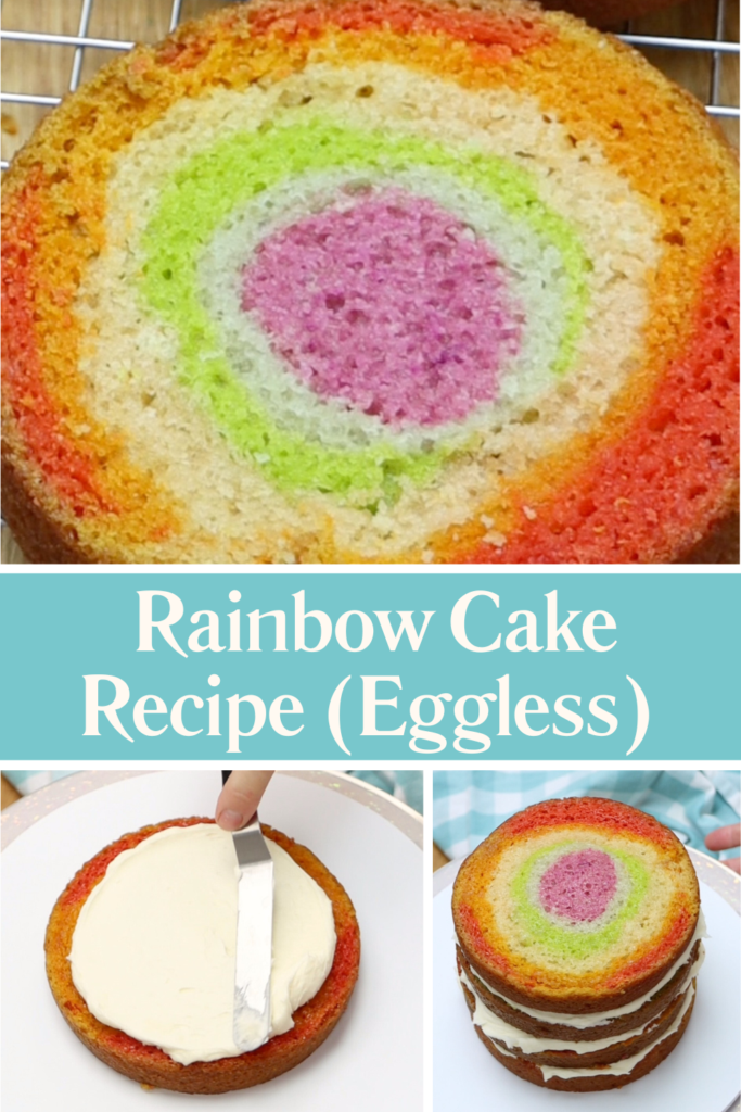 This rainbow layer cake is easy to make with the British Girl Bakes rainbow cake recipe