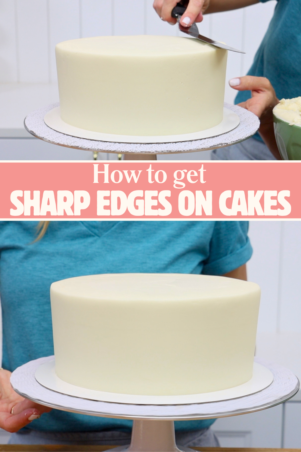 using an offset spatula to create sharp edges on a cake