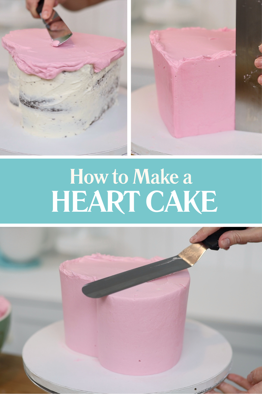 Heart cake with smooth frosting and sharp top edges
