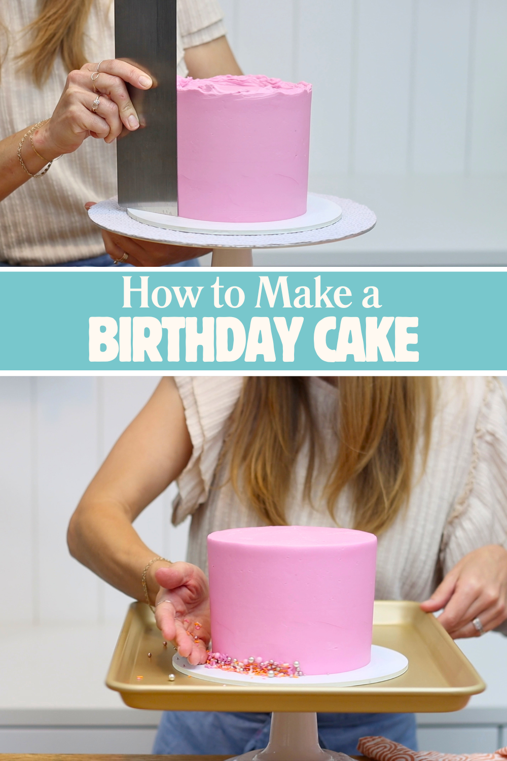 Birthday cake with smooth frosting and sprinkle border for cakes for kids