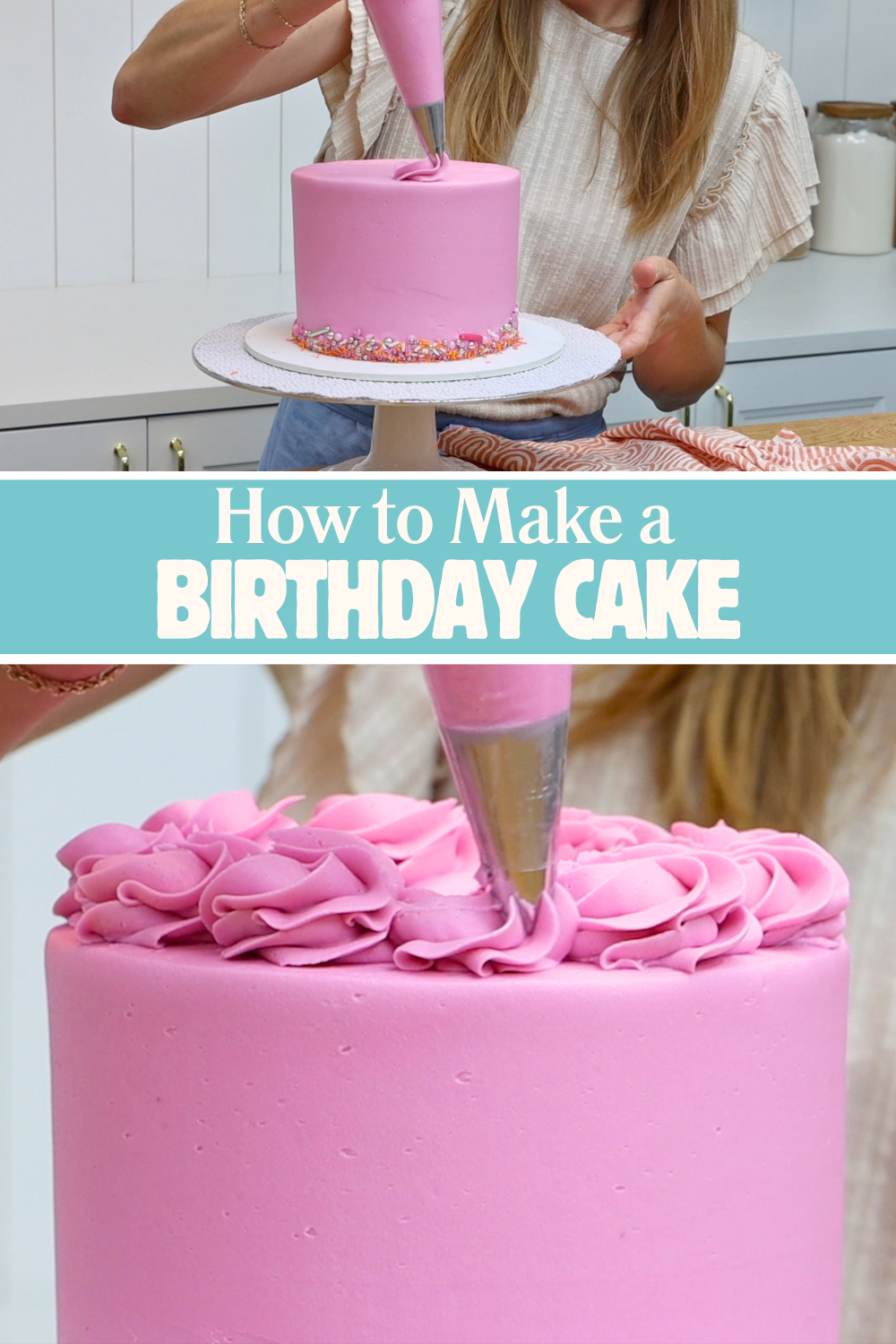 Birthday cake decorated with piped swirls using a 1M star tip