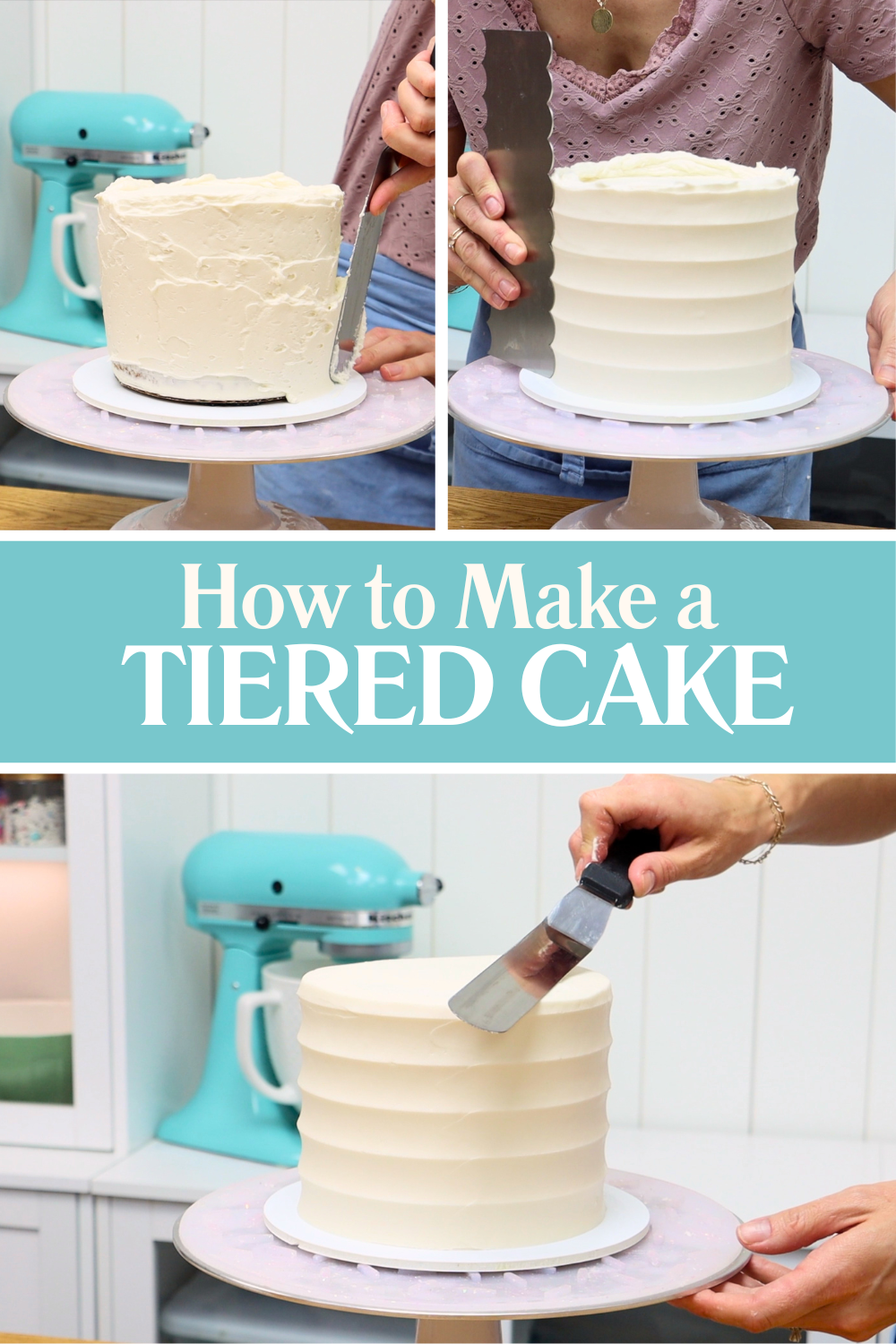 Smooth buttercream frosting on a tiered cake with no visible air bubbles or imperfections