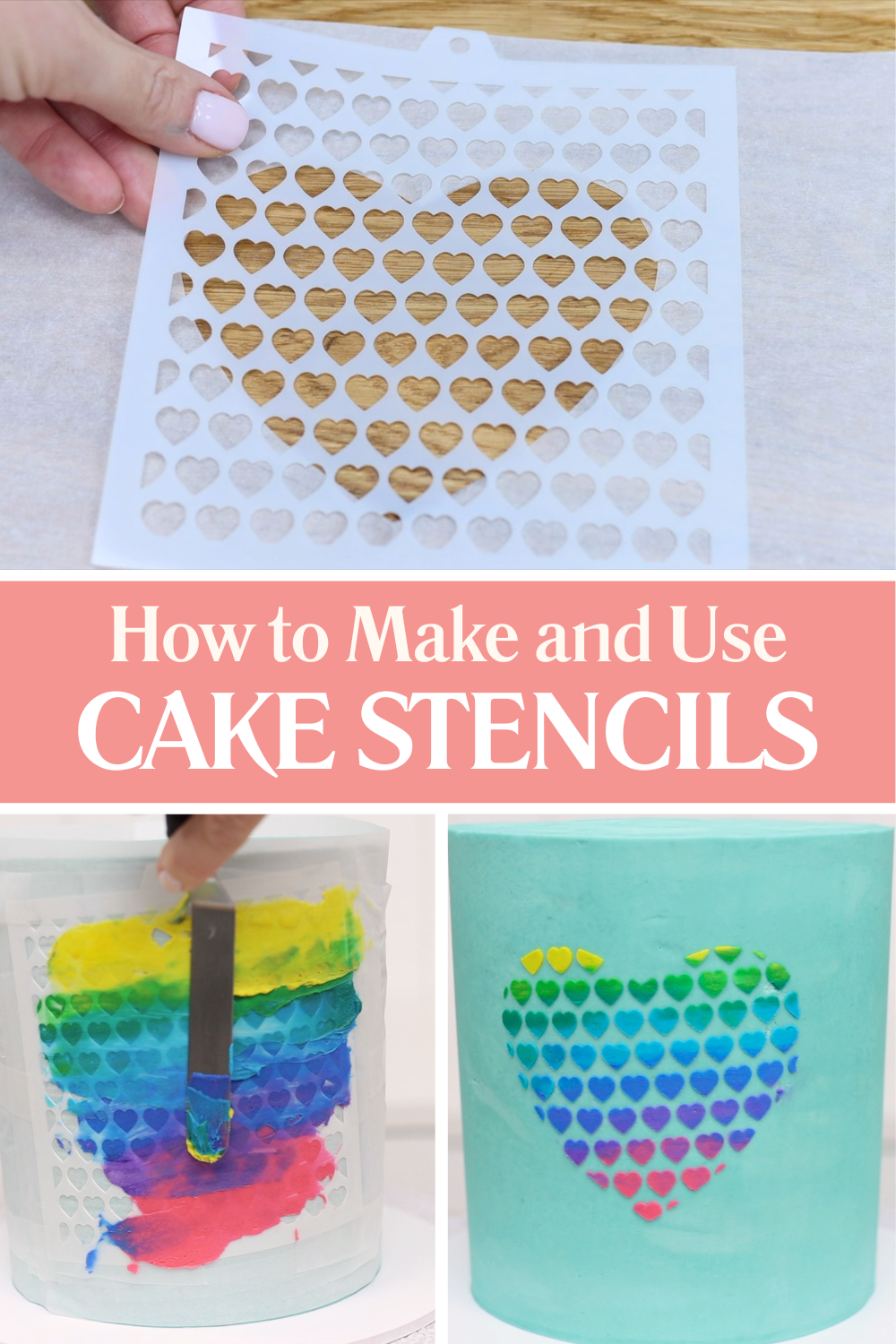 Create stunning cake designs by layering two stencils to make a shape with a pattern inside. This tip is part of a step-by-step tutorial on how to make and use cake stencils.