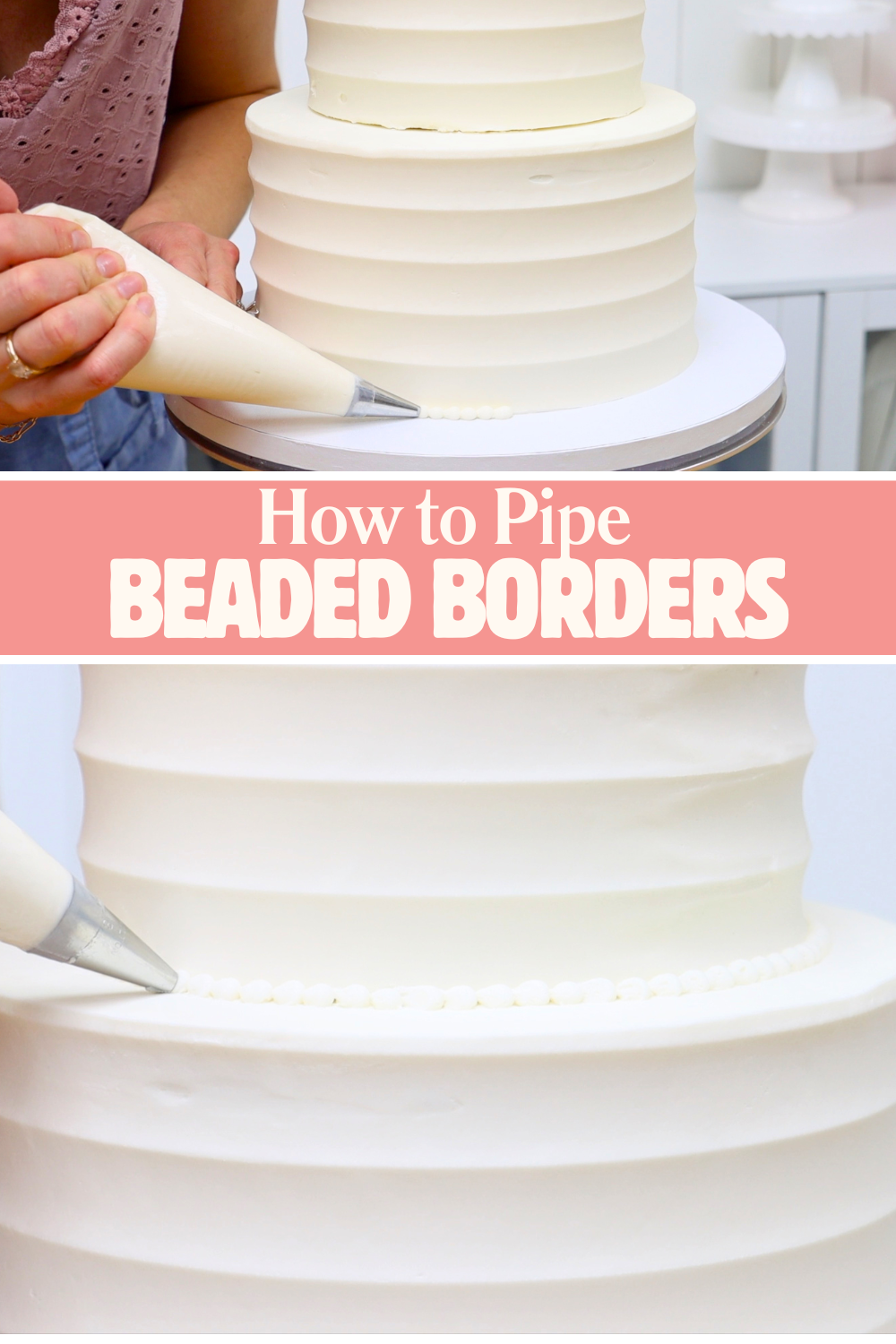 Buttercream bead border piped around the join between cake tiers