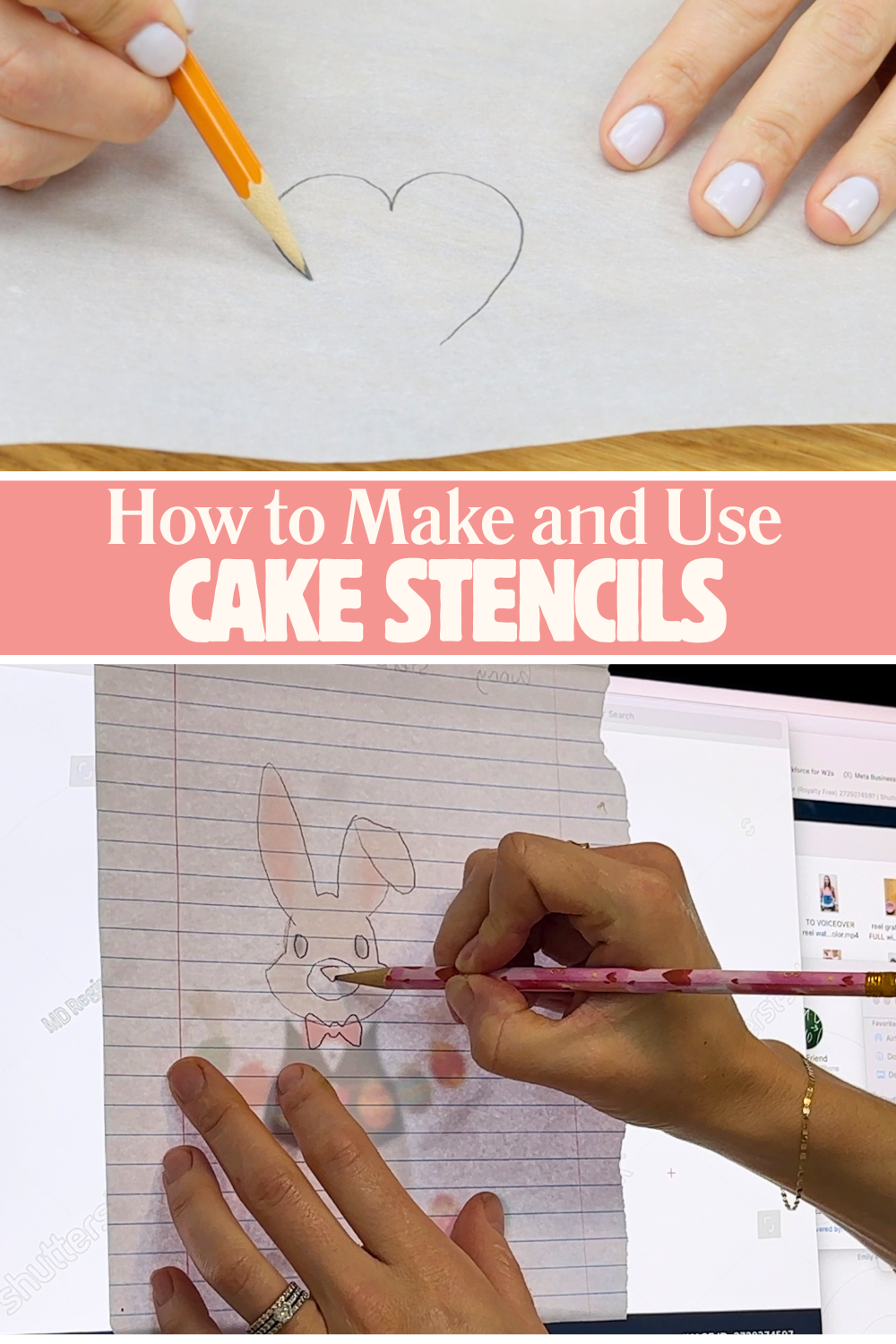Drawing and cutting out a homemade cake stencil from parchment paper