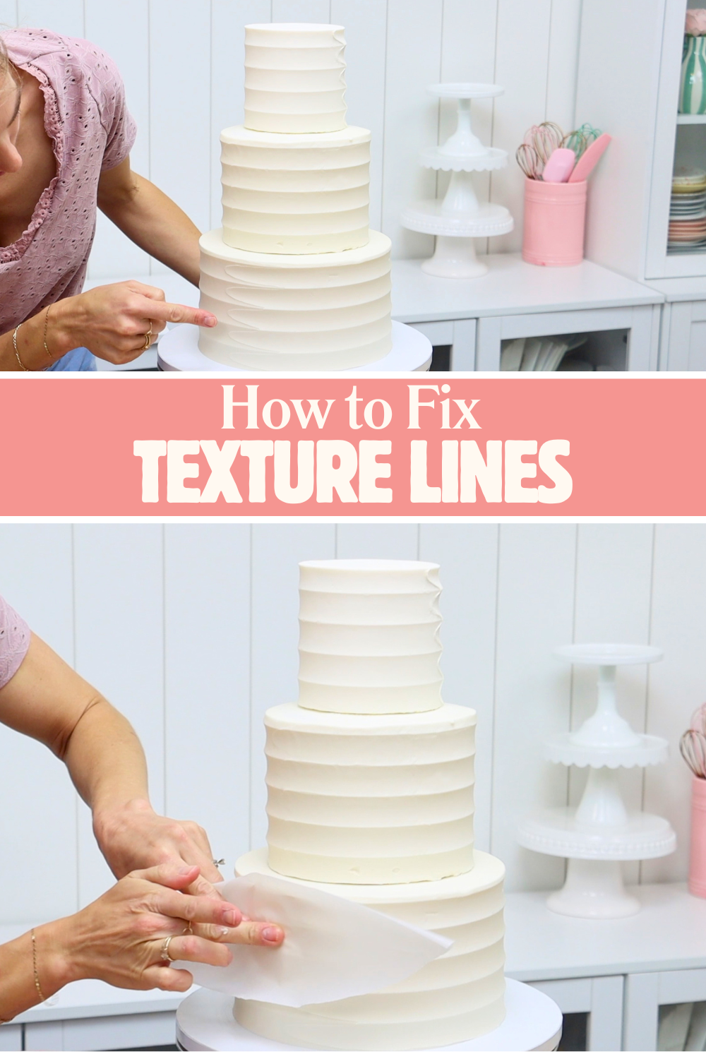 Using parchment paper to blend a visible seam in textured buttercream frosting