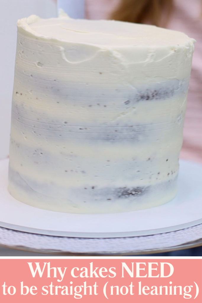 Straight-sided crumb coated cake showing why straight layers are important for sharp buttercream edges
